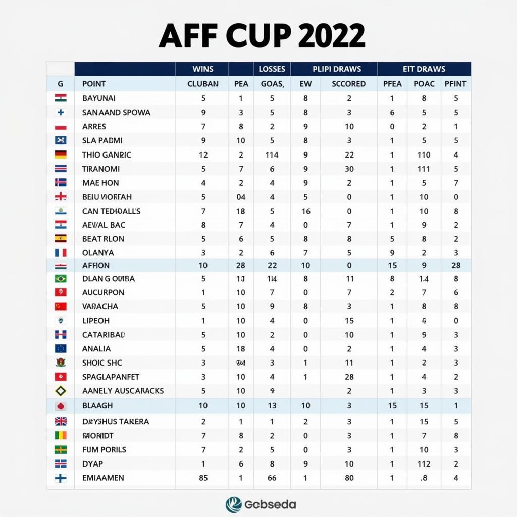 Bảng xếp hạng AFF Cup 2022