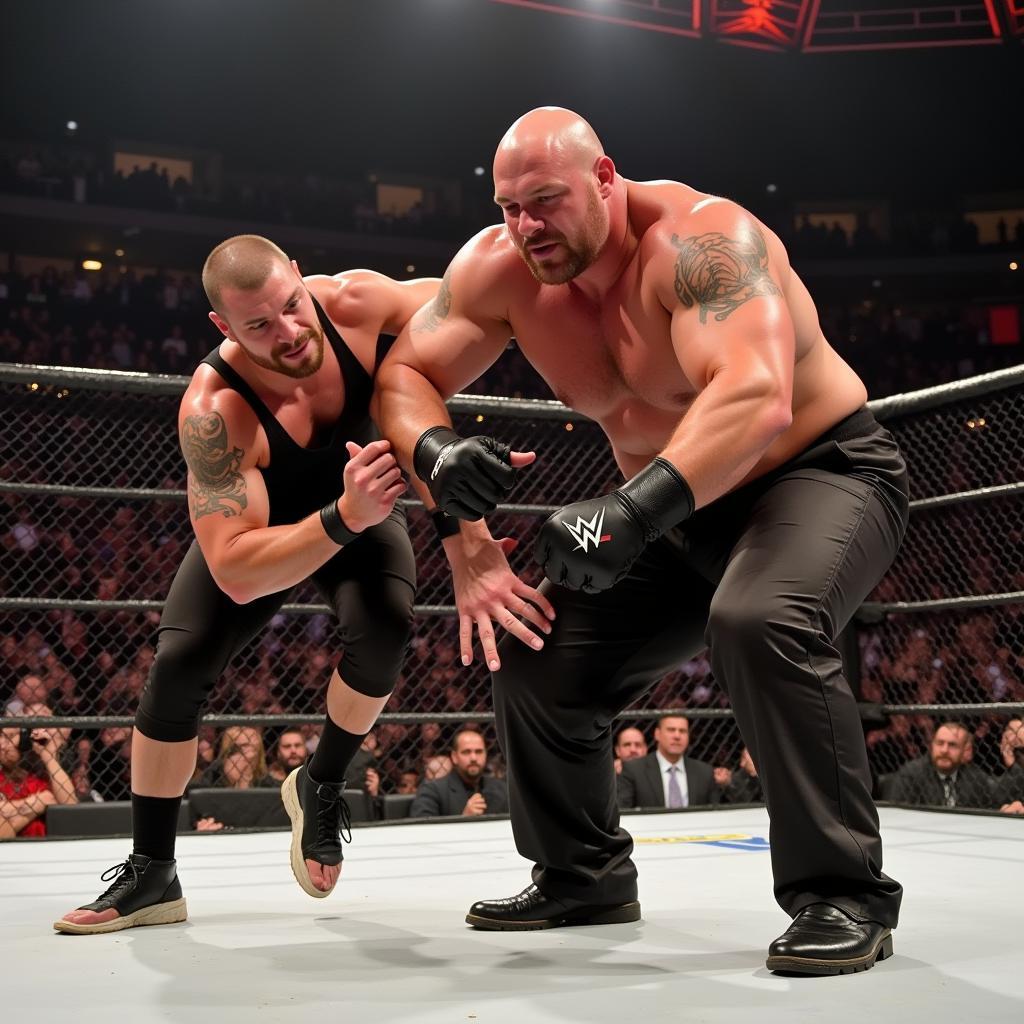 Brock Lesnar thực hiện đòn F5 lên Batista