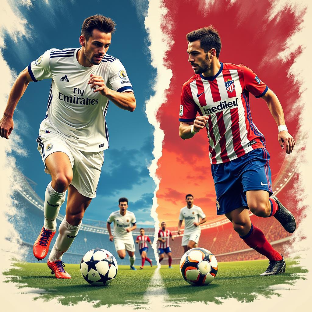 Các cầu thủ Real Madrid và Atletico Madrid