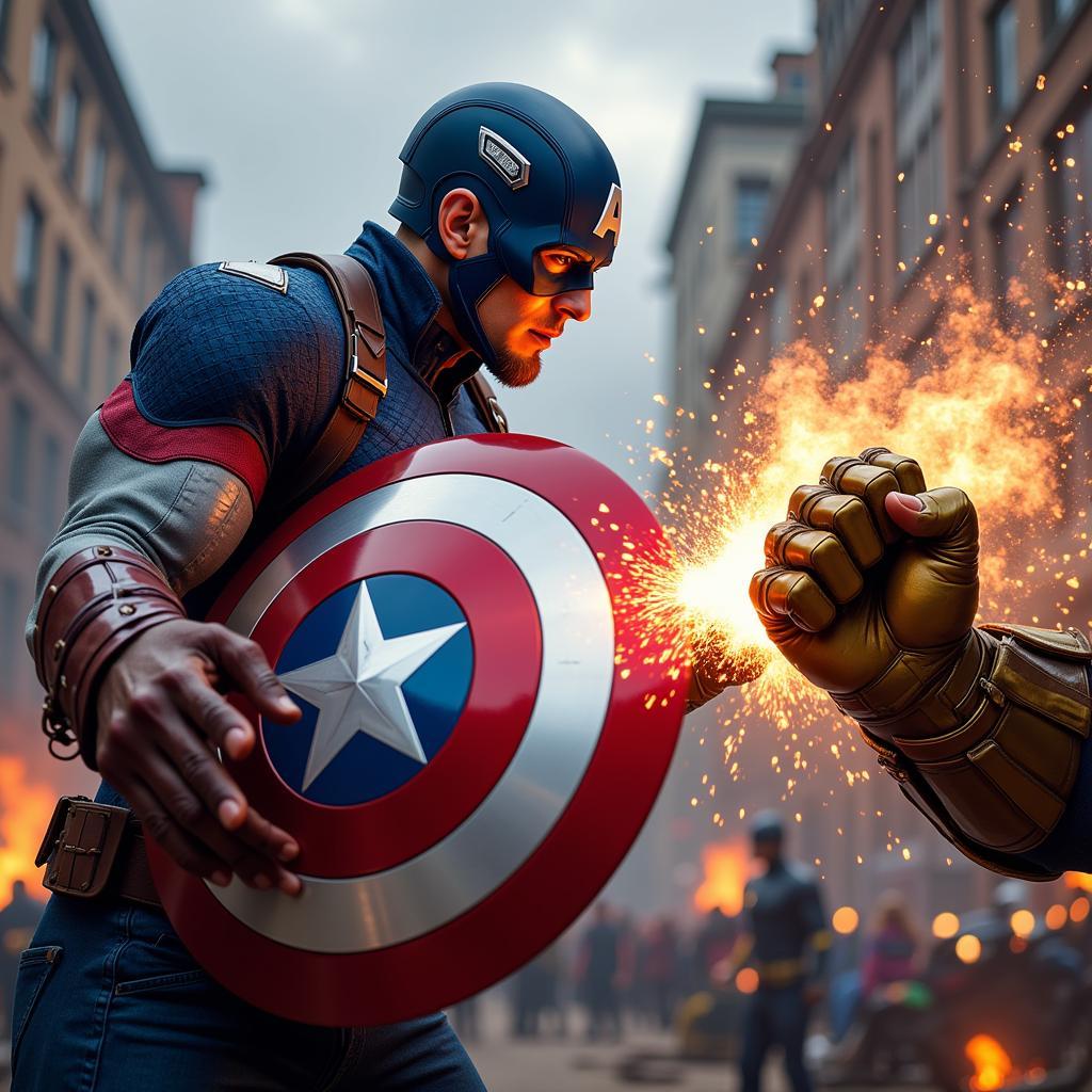 Khiên của Captain America đối đầu Thanos