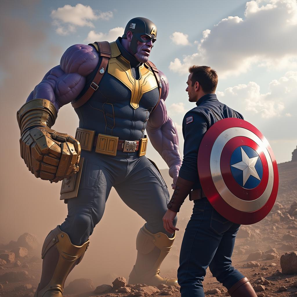 Captain America đối đầu Thanos với Găng tay Vô cực