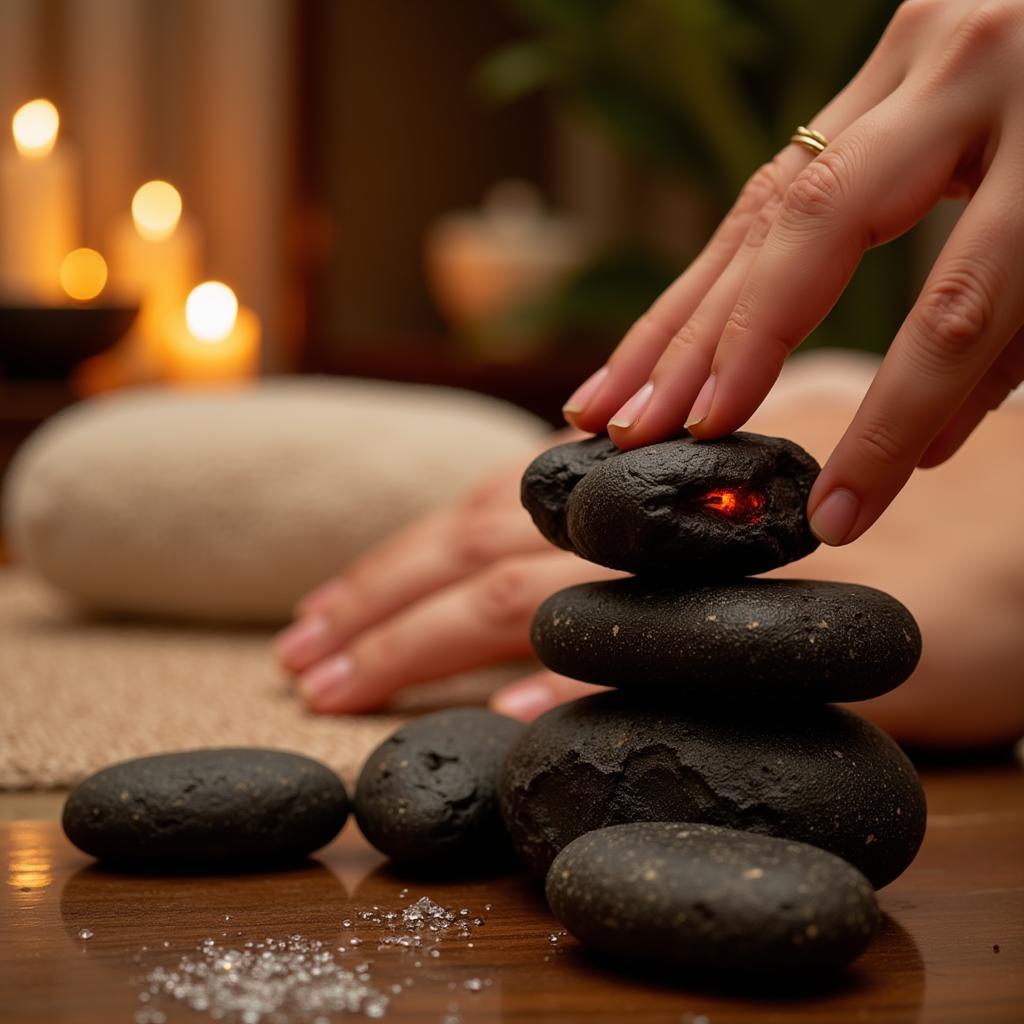 Đá nham thạch được sử dụng trong spa để massage, giúp thư giãn cơ thể