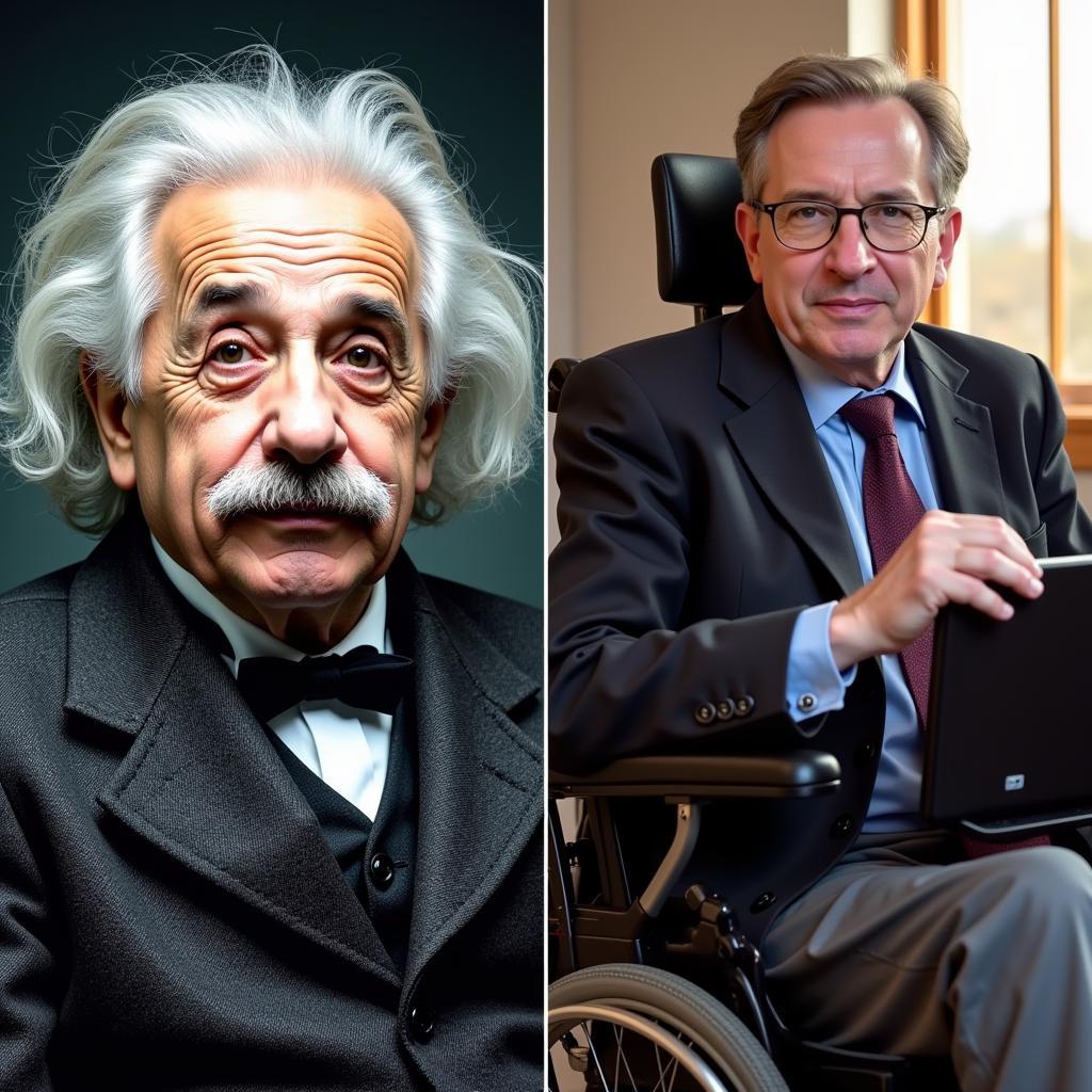 Chân dung Albert Einstein và Stephen Hawking