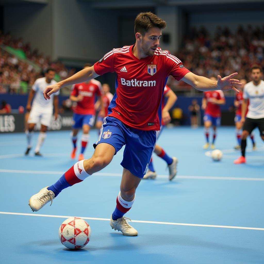 Cầu thủ futsal thể hiện kỹ thuật điêu luyện