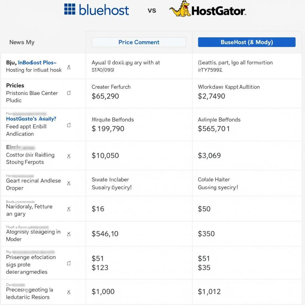 So sánh giá cả giữa Bluehost và HostGator