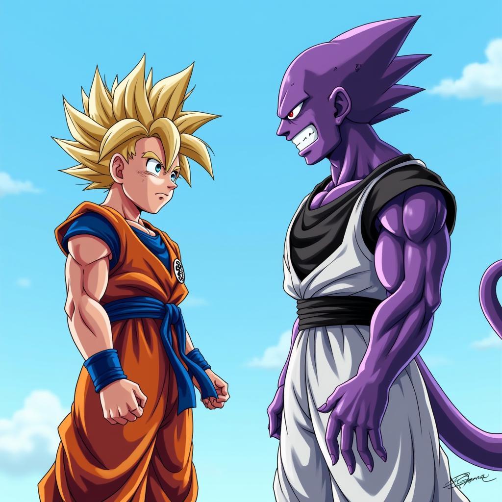 Goku and Beerus at the conclusion of their fight