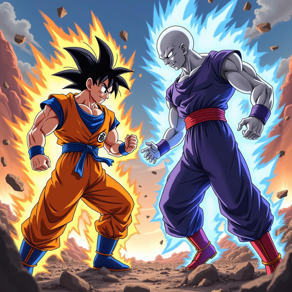 Goku sử dụng Bản Năng Vô Cực để chống lại Jiren trong Giải Đấu Sức Mạnh