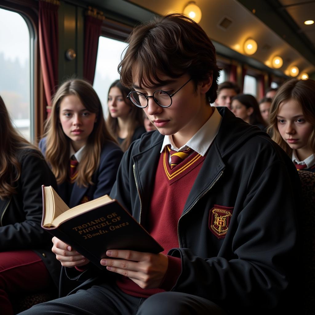 Harry Potter học bài trên tàu Hogwarts Express