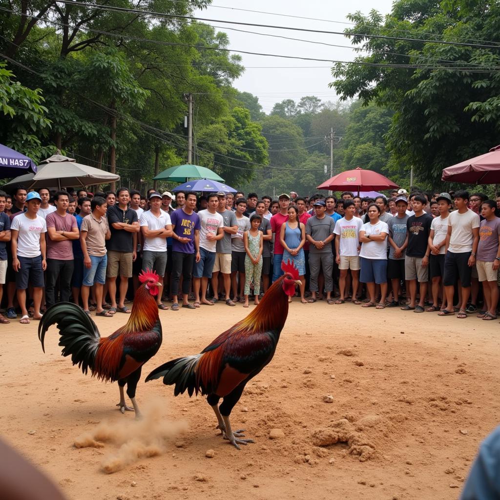 Khán giả theo dõi đá gà tại Nha Trang