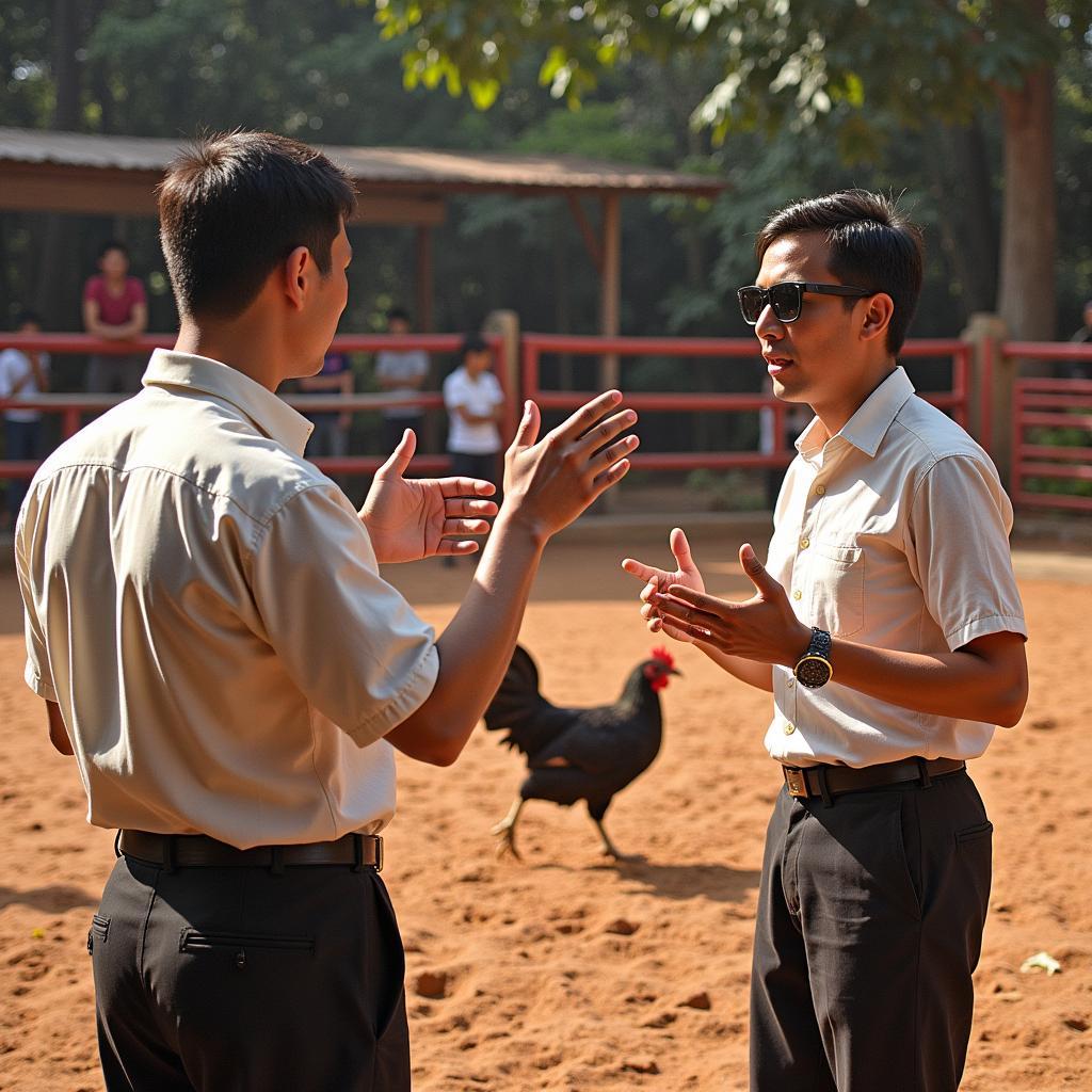 Trọng tài và luật chơi trong đá gà Thái Lan được giải thích rõ ràng.