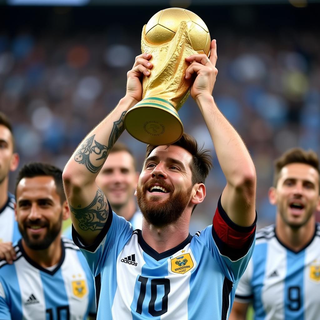 Messi nâng cao chiếc cup vàng World Cup