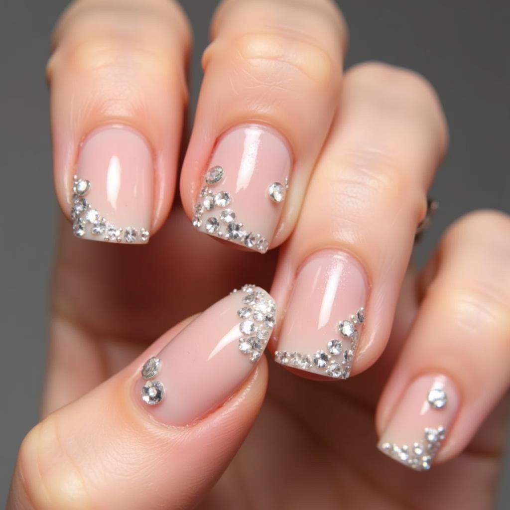 Mẫu nail đính đá đẹp tinh tế với những viên đá nhỏ được đính kết khéo léo, tạo điểm nhấn nhẹ nhàng cho bộ móng.