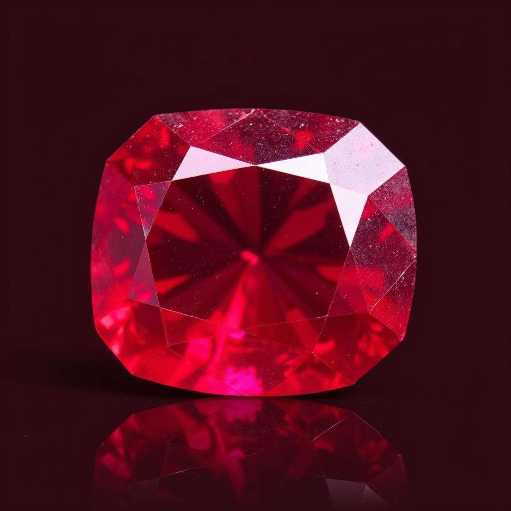 Hình ảnh một viên ruby đỏ rực, được khai thác từ Burma, thể hiện vẻ đẹp và giá trị của nó.