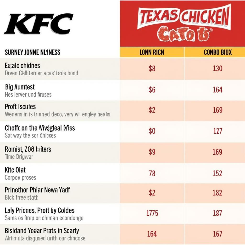 So sánh giá giữa KFC và Texas Chicken