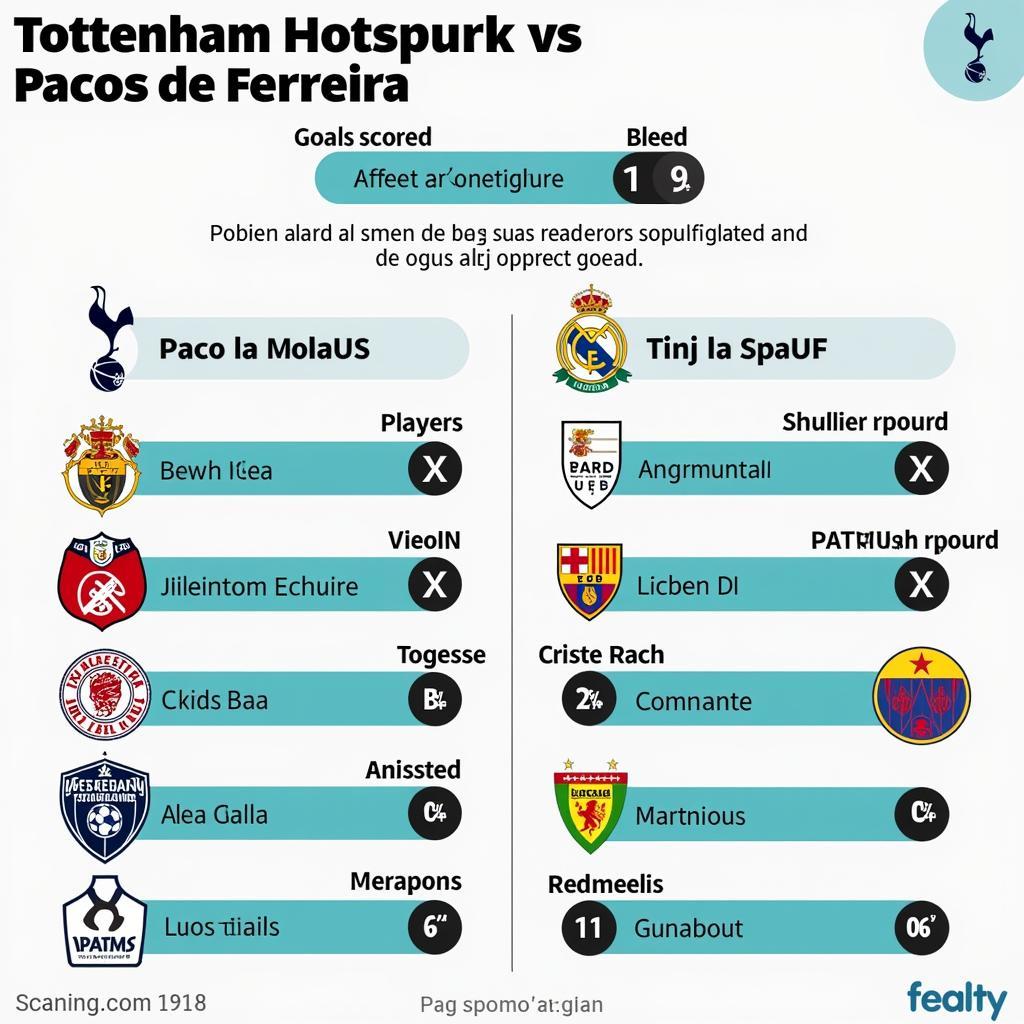 So sánh lực lượng Tottenham và Pacos Ferreira