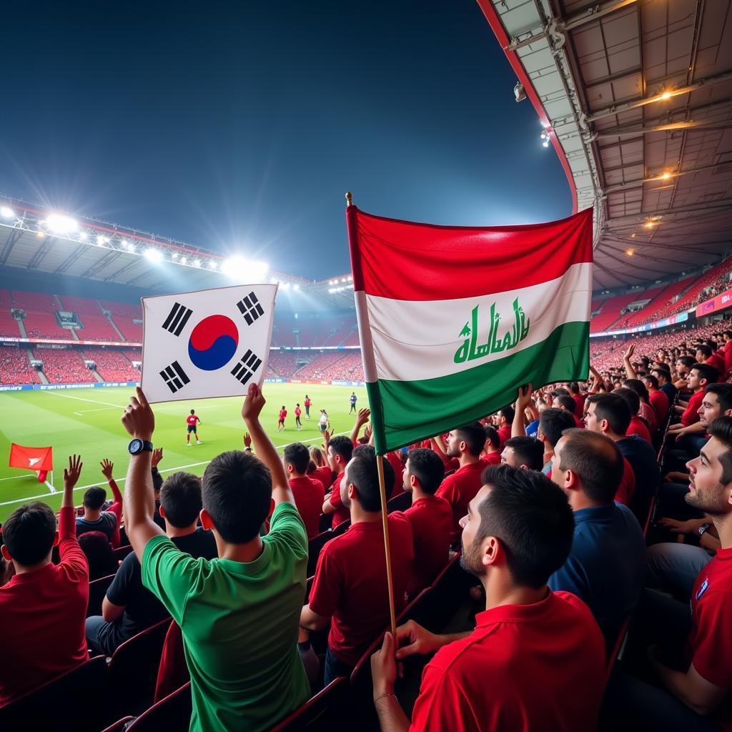 Xem trực tiếp Hàn Quốc vs Iraq - Cổ động viên hai đội trên khán đài