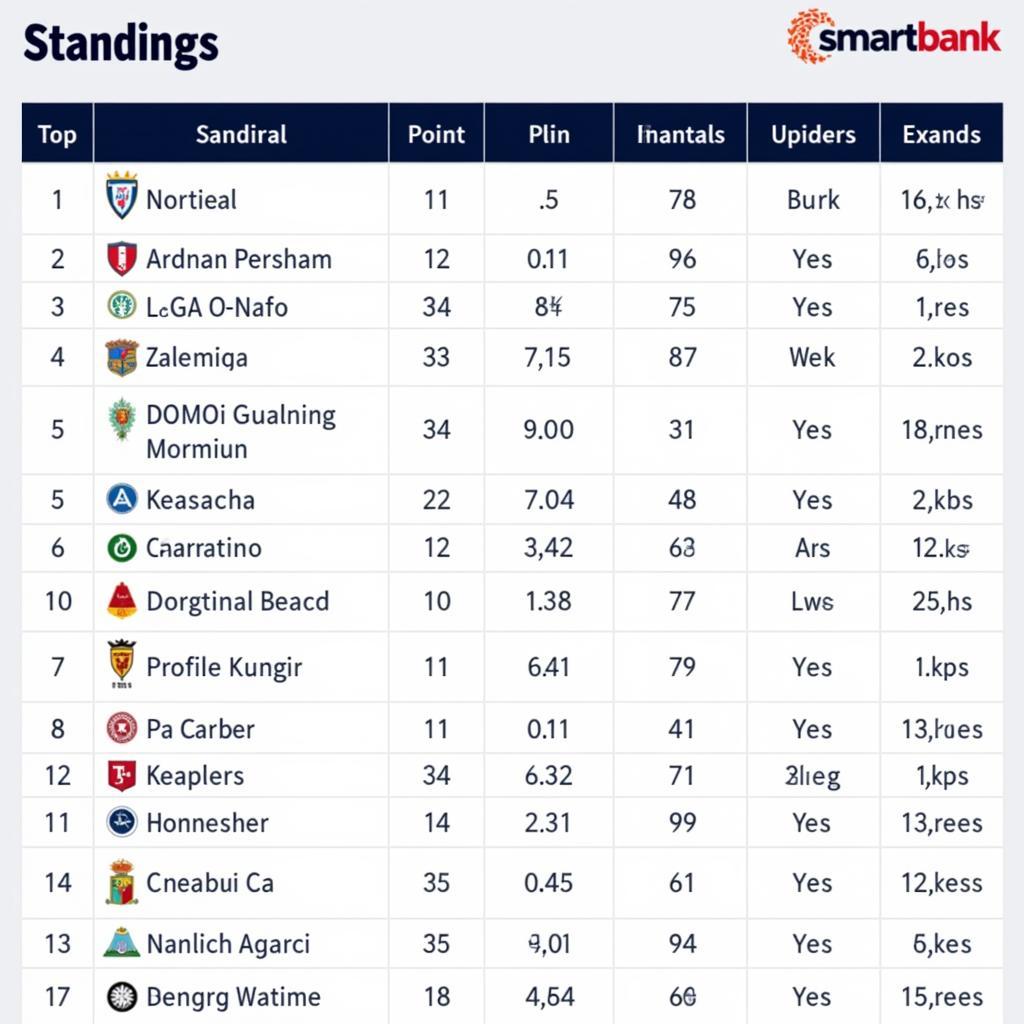 Bảng xếp hạng bóng đá hạng 2 Tây Ban Nha LaLiga SmartBank