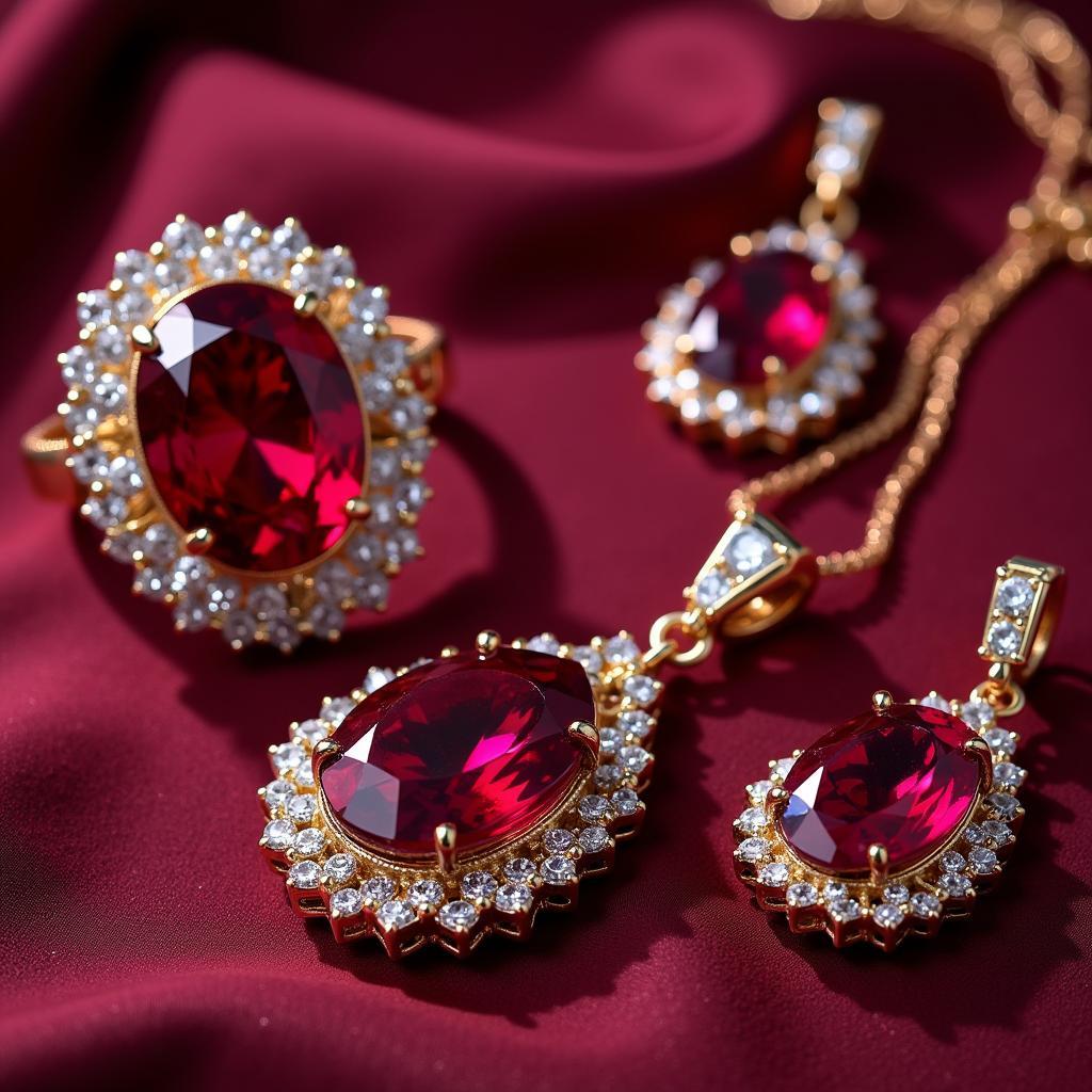 Bộ trang sức đá ruby đẹp lấp lánh