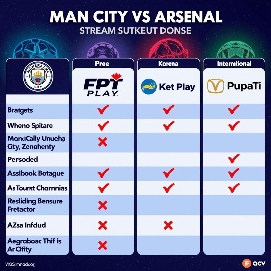 Các lựa chọn xem trực tiếp Man City vs Arsenal