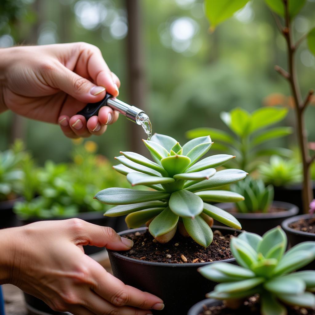 Chăm sóc sen đá ruby trắng đúng cách giúp cây phát triển khỏe mạnh và tươi tốt.