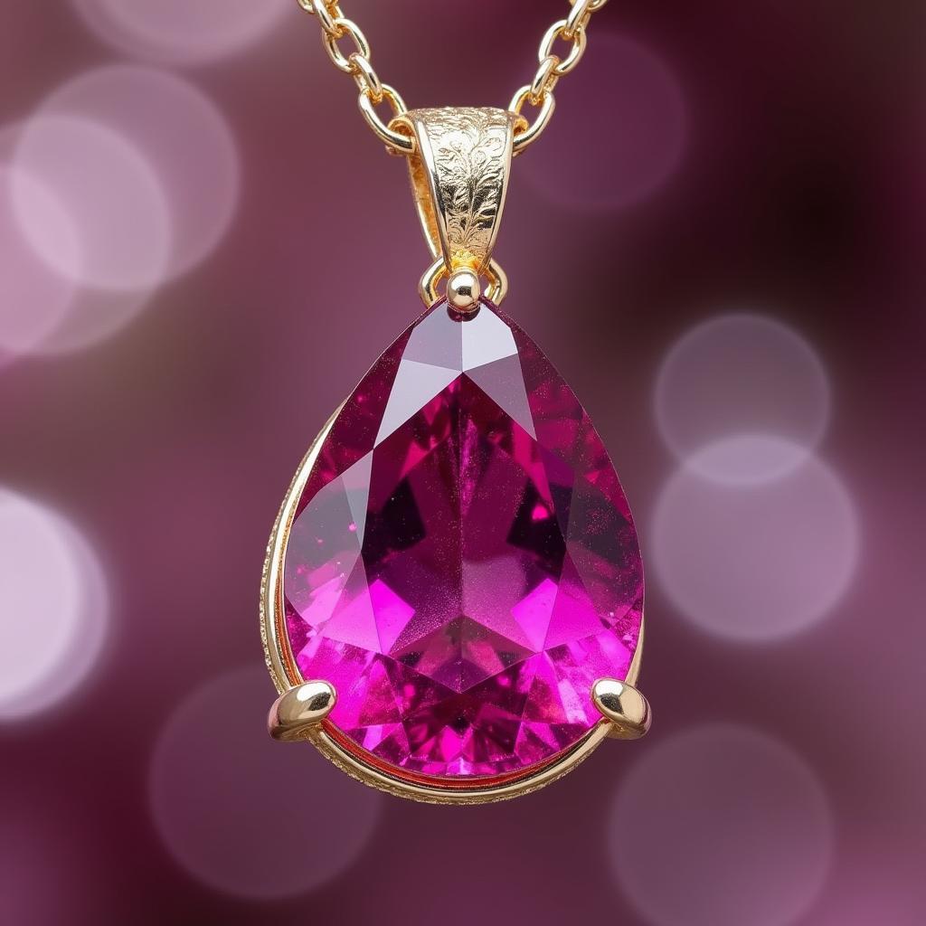 Đá Ruby Hồng Tím Thiên Nhiên lấp lánh với sắc hồng tím huyền ảo, được chế tác tinh xảo thành mặt dây chuyền sang trọng.