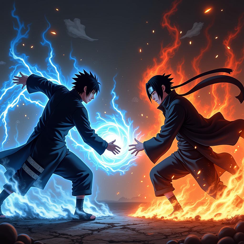 Sasuke sử dụng Chidori, Itachi dùng Amaterasu