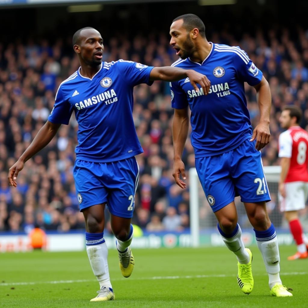 Drogba và Lampard ăn mừng bàn thắng trong màu áo Chelsea