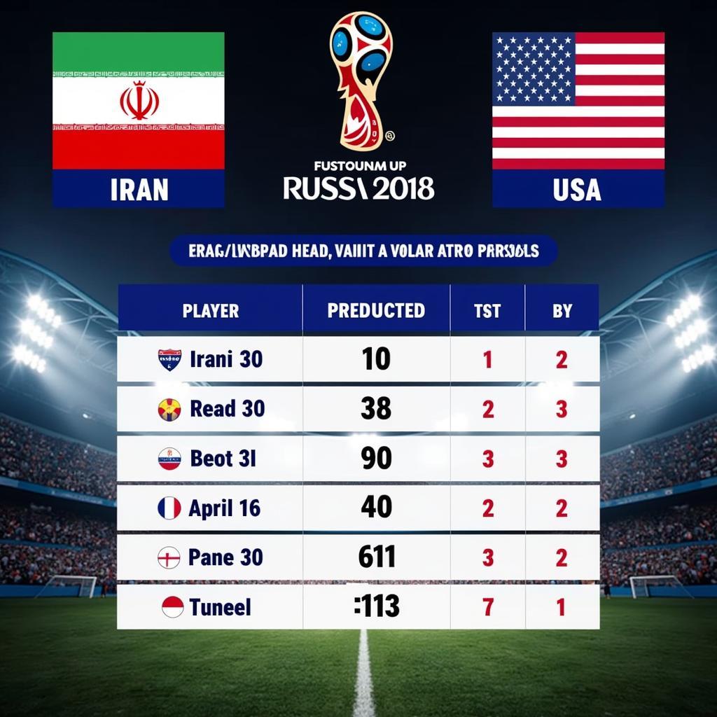 Dự đoán kết quả Iran vs Mỹ - Biểu đồ thống kê phong độ cầu thủ, lịch sử đối đầu và dự đoán tỷ số.