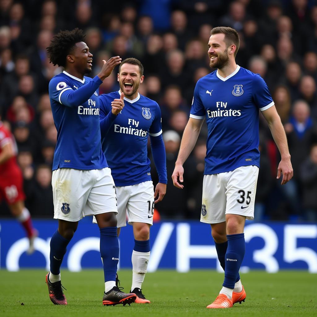 Các cầu thủ Everton ăn mừng chiến thắng trước MU.