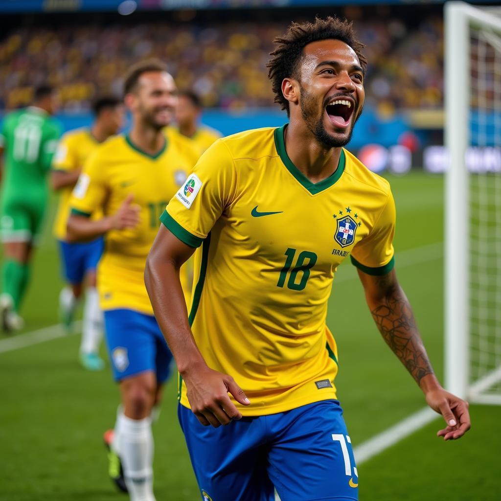 Gabriel Jesus ăn mừng bàn thắng ấn định chiến thắng cho Brazil trong trận chung kết Copa America 2019