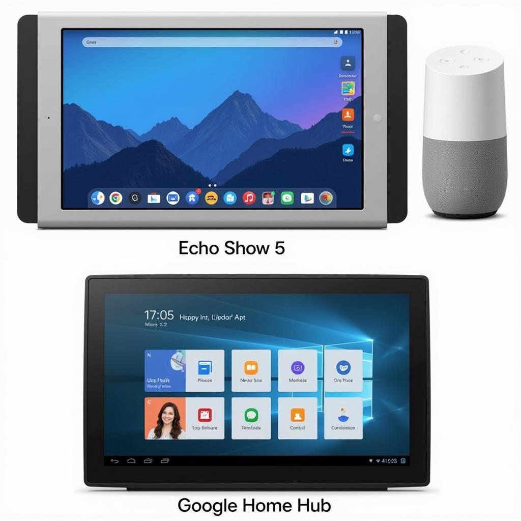 Giao diện Echo Show 5 và Google Home Hub