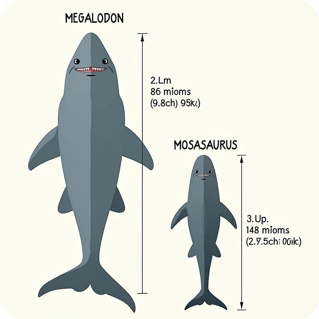 Kích thước so sánh Megalodon và Mosasaurus