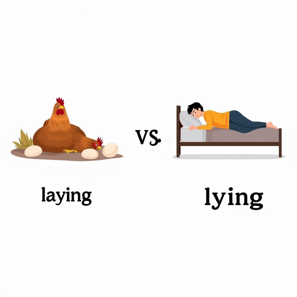 Minh họa sự khác biệt giữa laying và lying