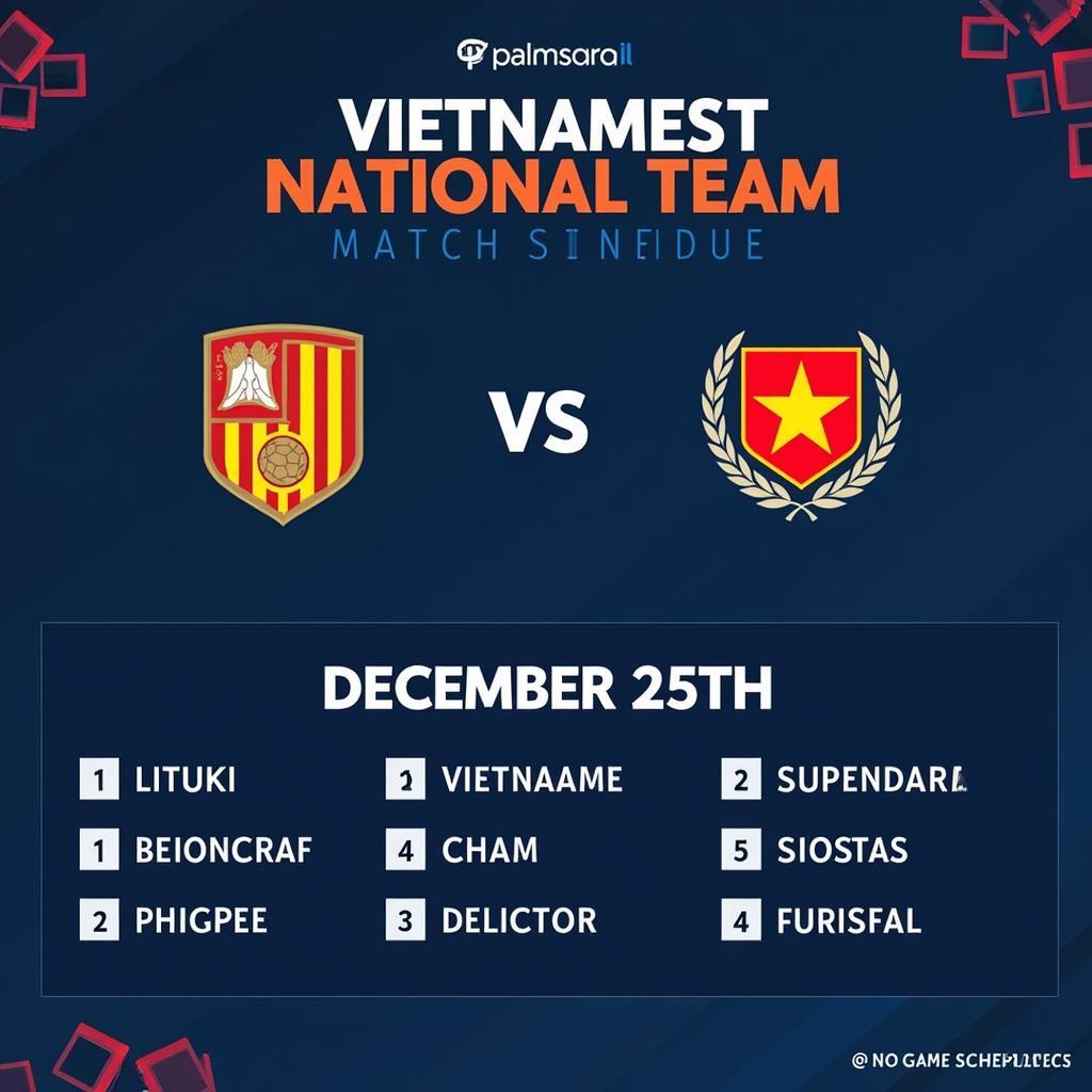 Lịch thi đấu đội tuyển Việt Nam 25/12