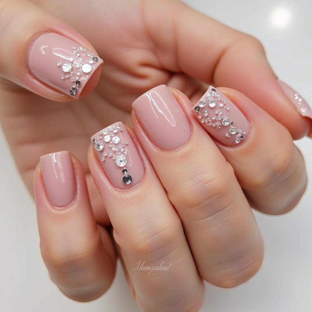 Mẫu nail đính đá đơn giản mà tinh tế, phù hợp với nhiều phong cách khác nhau.