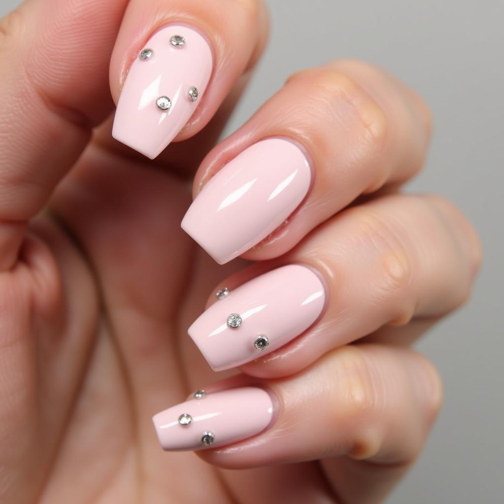 Mẫu nail hồng nhạt đính đá đơn giản, tinh tế