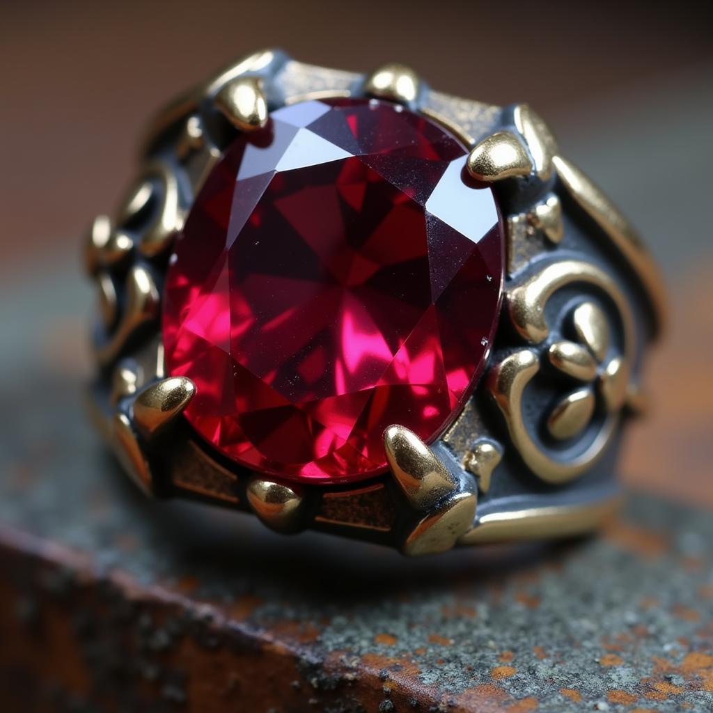 Nhẫn nam đá spinel đỏ rực rỡ, thiết kế mạnh mẽ, nam tính