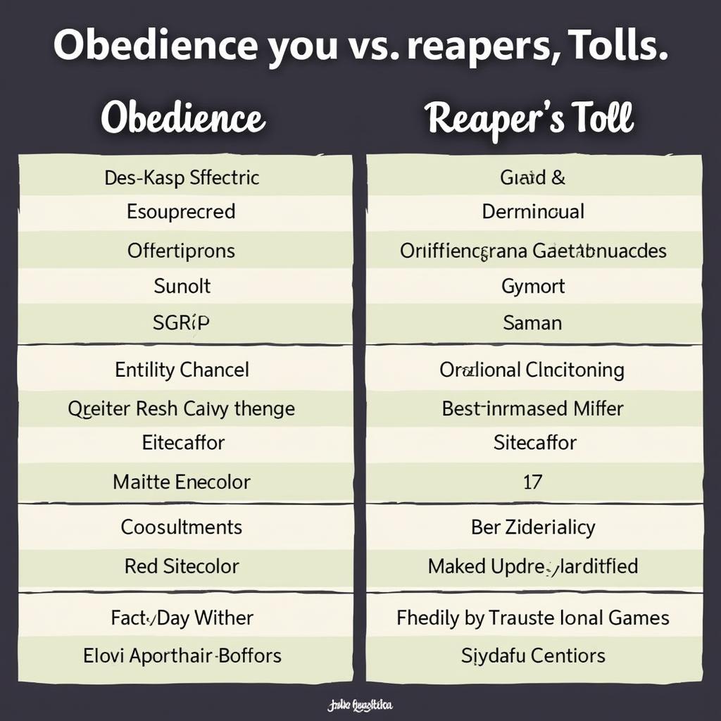 Obedience vs Reaper's Toll So Sánh Chi Tiết