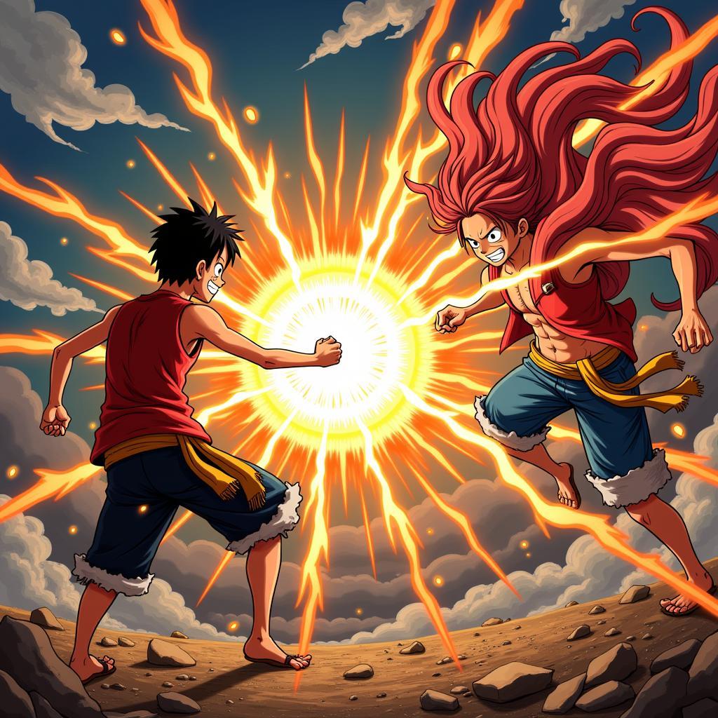 Hình ảnh đối đầu giữa Luffy và Natsu - One Piece vs Fairy Tail