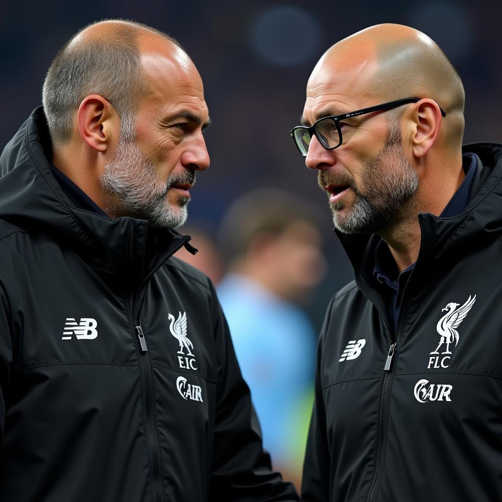 Pep Guardiola và Jurgen Klopp thảo luận chiến thuật năm 2022