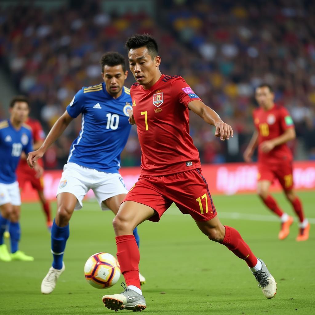 Quang Hải kiến tạo trong trận đấu Việt Nam vs Malaysia