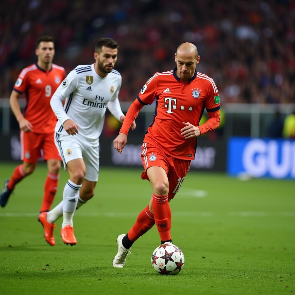 Robben thực hiện quả phạt đền quyết định trong trận tứ kết Champions League giữa Real Madrid và Bayern Munich