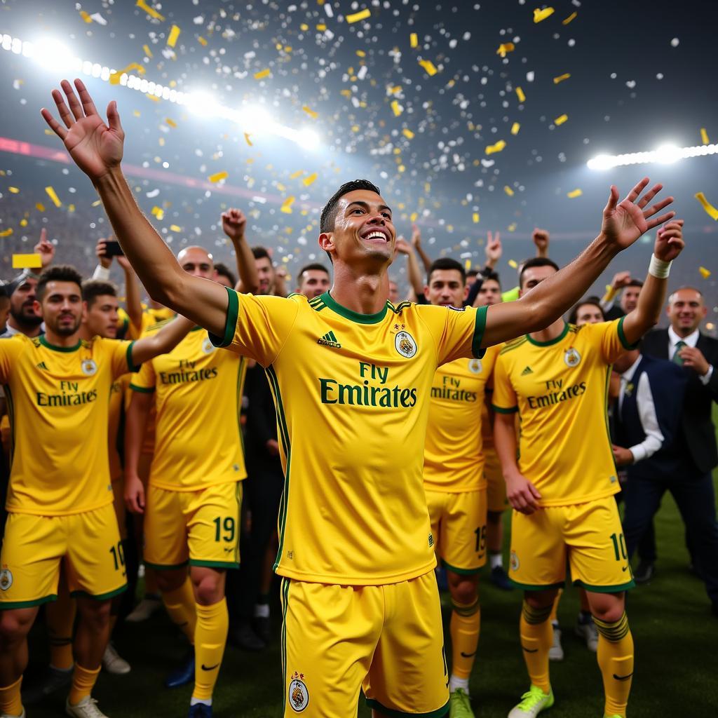 Ronaldo ăn mừng chiến thắng cùng Al-Nassr