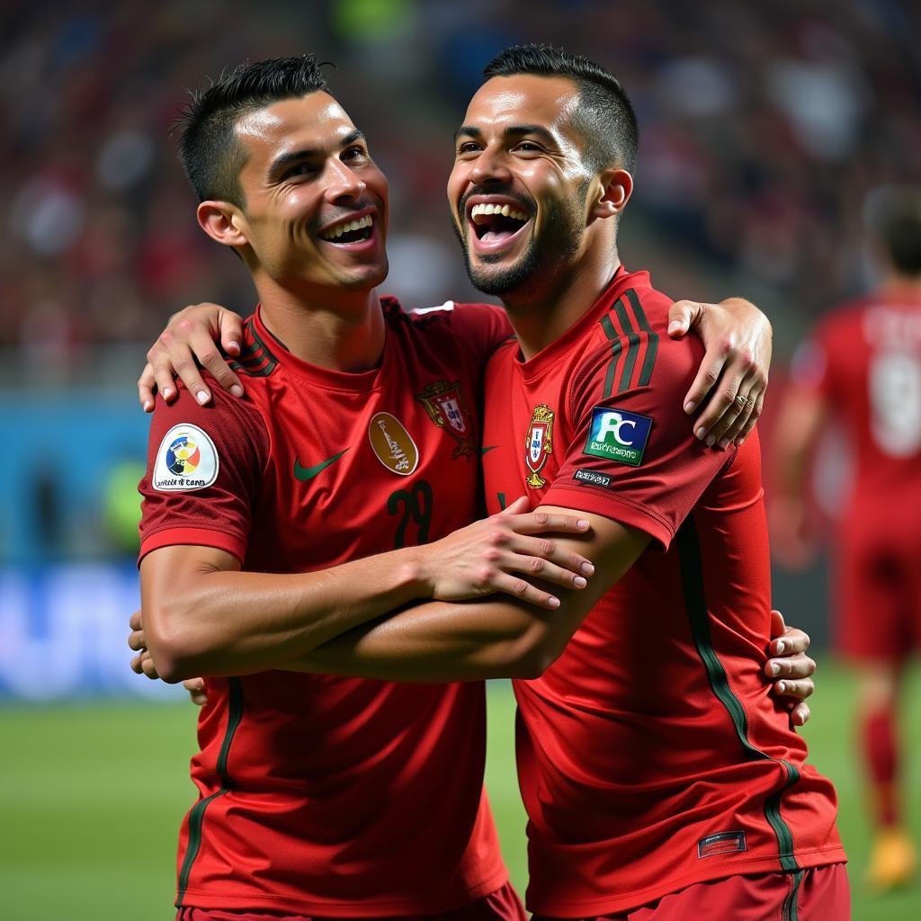 Ronaldo và Quaresma ăn mừng chiến thắng tại Euro 2016