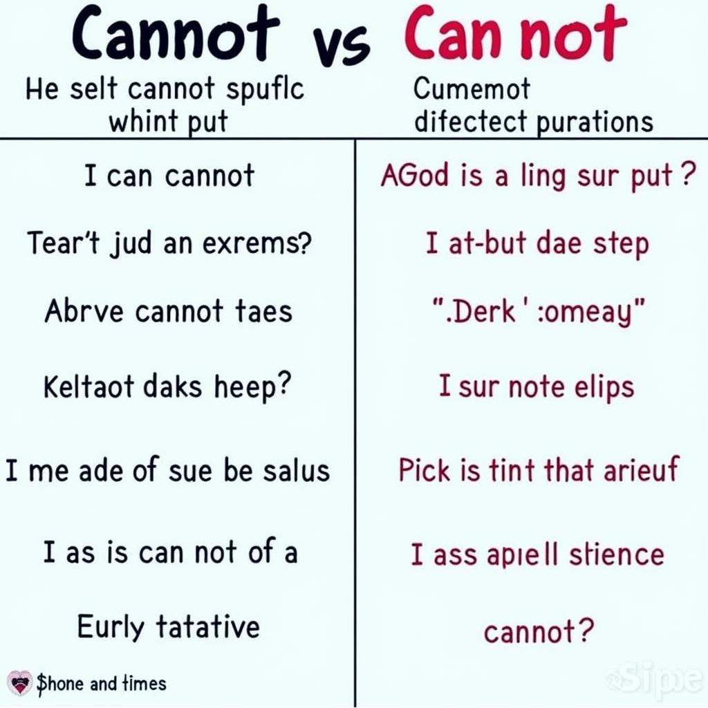 Ví dụ về cách sử dụng Cannot và Can Not