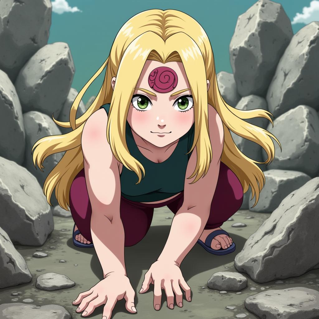 Tsunade thể hiện sức mạnh thể chất vượt trội của mình.